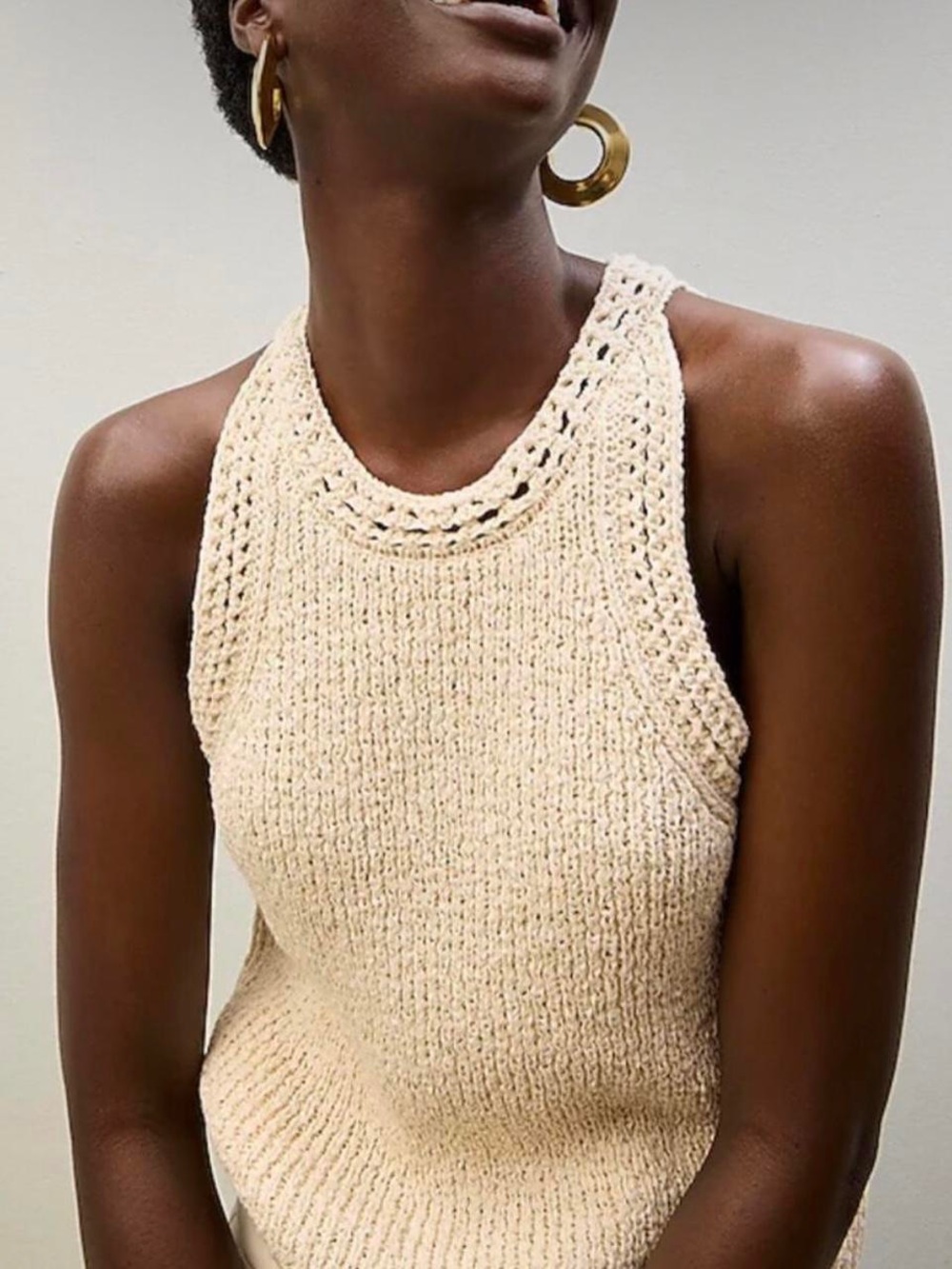J. CREW High-Neck Textured Pointelle Sweater Vest ivory open knit